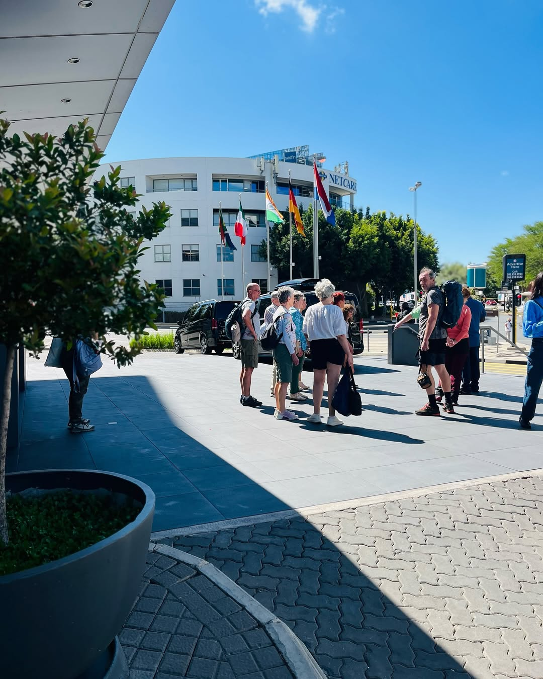 Tour group boarding a shuttle in Johannesburg