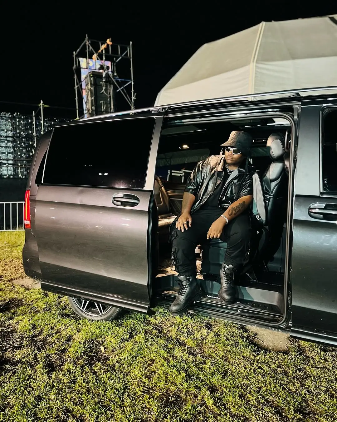 V-Class shuttle at an event at night