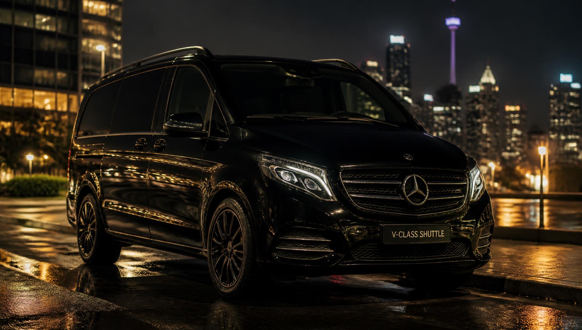 Executive shuttle van at night in Johannesburg