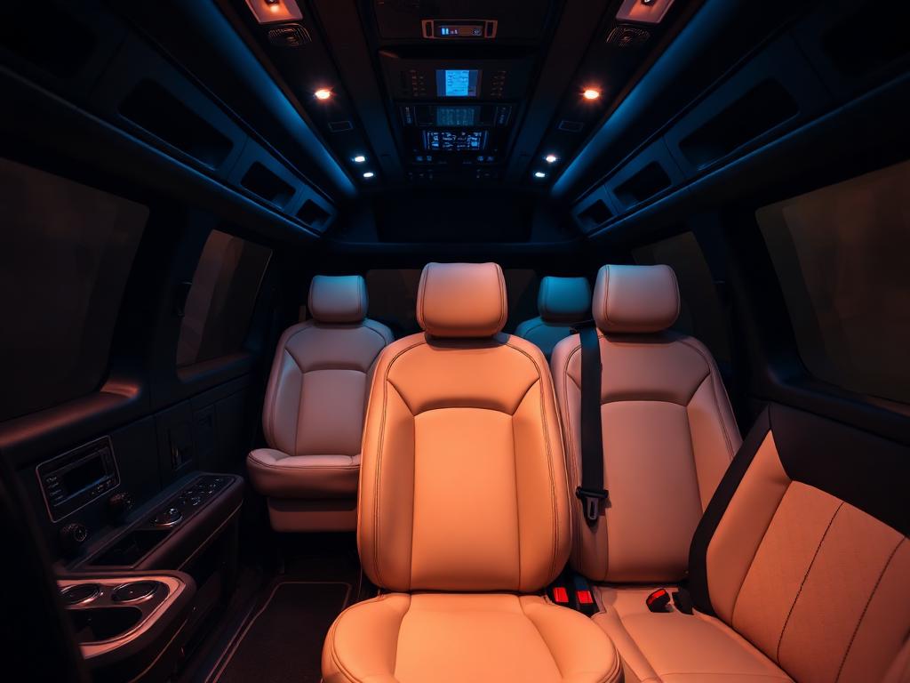 Executive van interior with leather seating